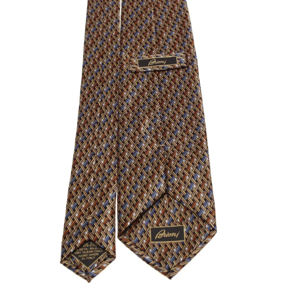 Brioni NWOT Neck Tie in Yellow / Orange / Blue Geometric Print 100% Silk